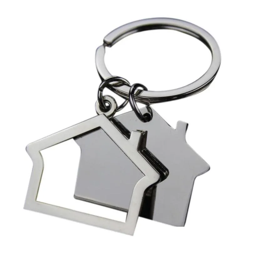 creative netal keychain pendant metal keyrings house design car key chain holder real estate opening gifts