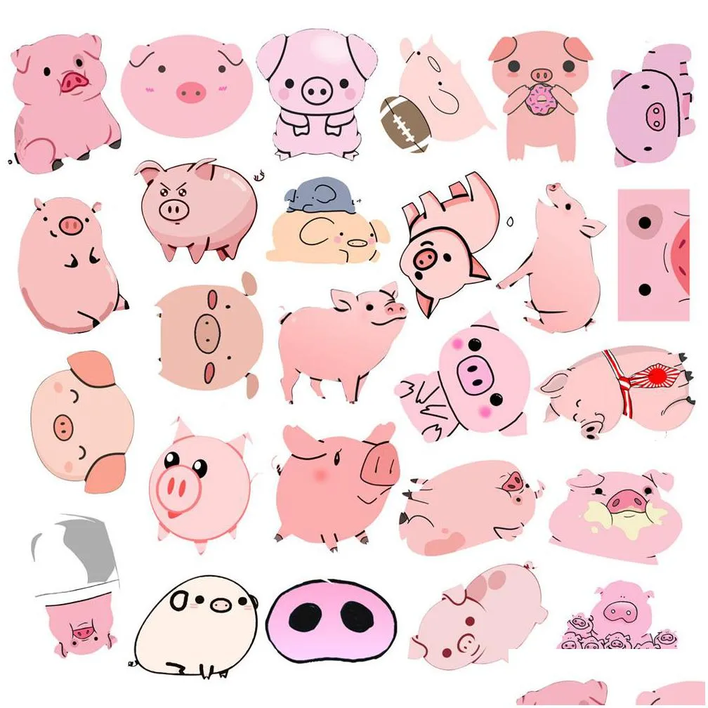  waterproof 10/30/50pcs cute pink pig cartoon stickers graffiti decals laptop bike fridge phone guitar luggage sticker kids toy car