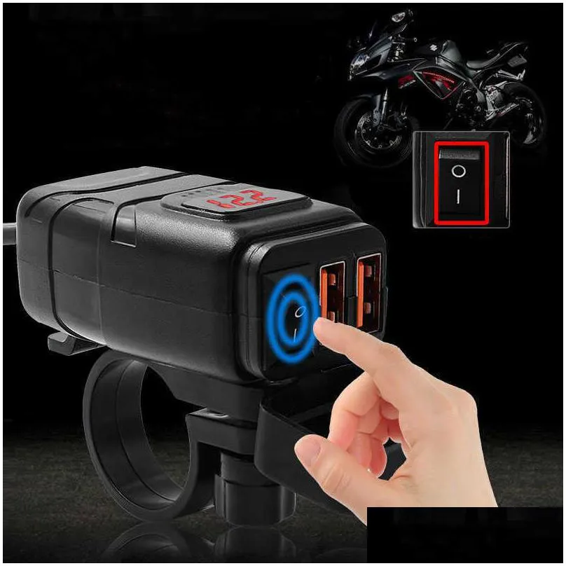 usb port 12v dual waterproof motorcycle handlebar  quick charging 3.0 with voltmeter smart phone tablet gps