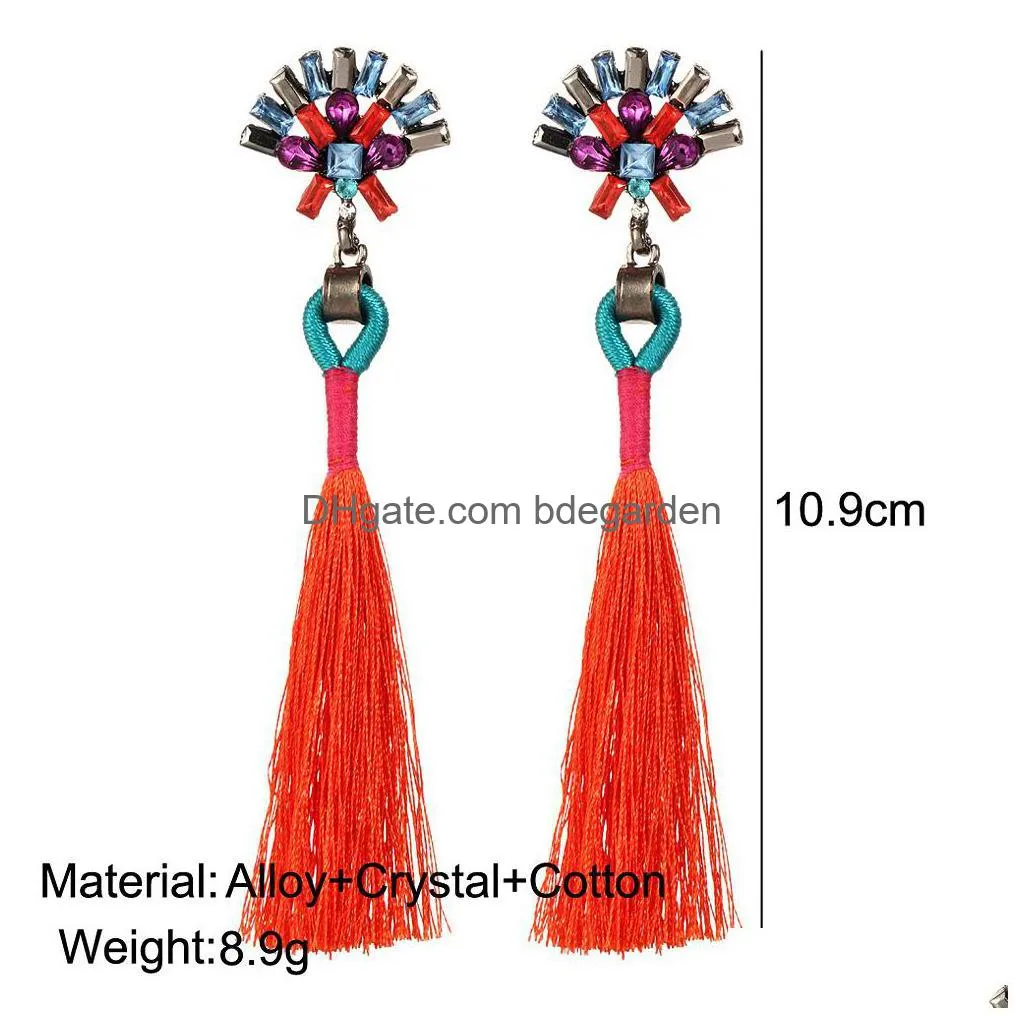 boho colorful crystal long tassels punk drop earring temperament women long dangle earrings famale ladies trendy jewelry accessories