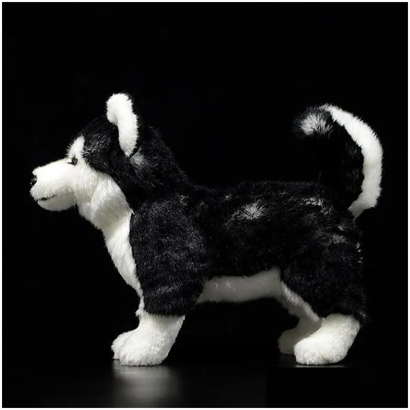 25cm siberian husky dog plush toy w/ brown/blue eyes lifelike alaskan malamute stuffed animal toys christmas gifts lj201126
