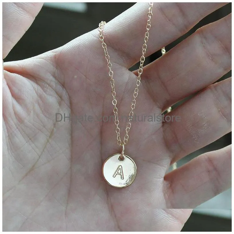 fashion 26 letter circle pendant necklaces women alphabet charm link chain for ladies luxury jewelry gift