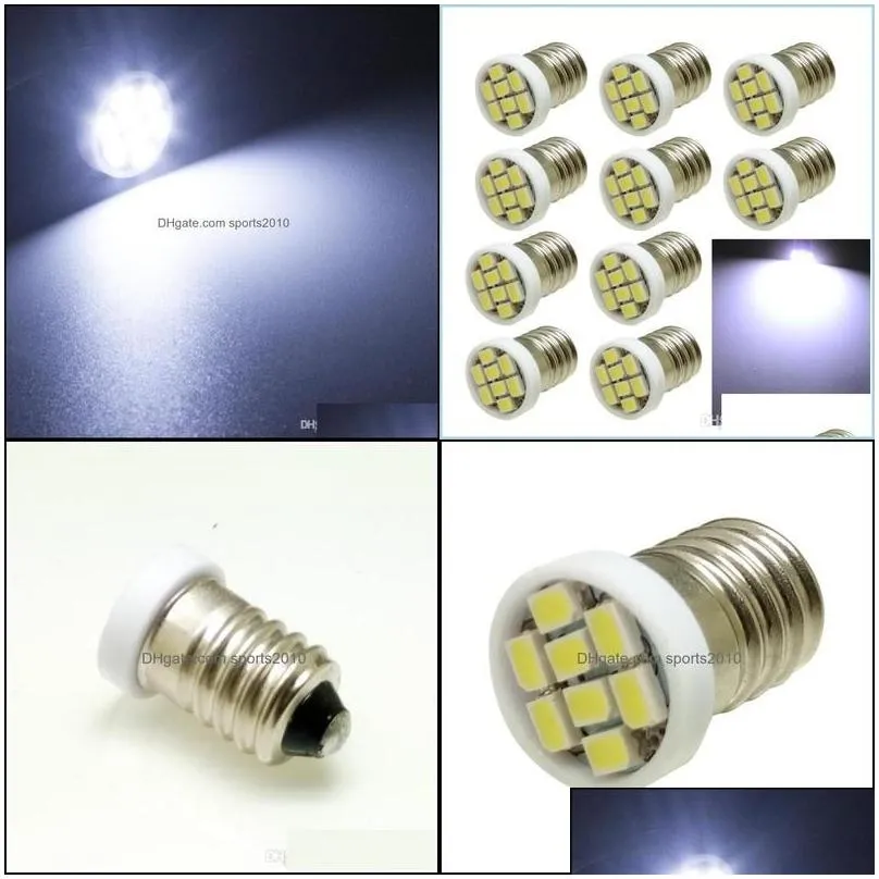 Car Bulbs 10Pcs E10 Ey10 3020Smd 8 Led White Lights Miniature Screw Bb Lamp For Diy Lionel Dc 12V Drop Delivery Mobiles Motorcycles