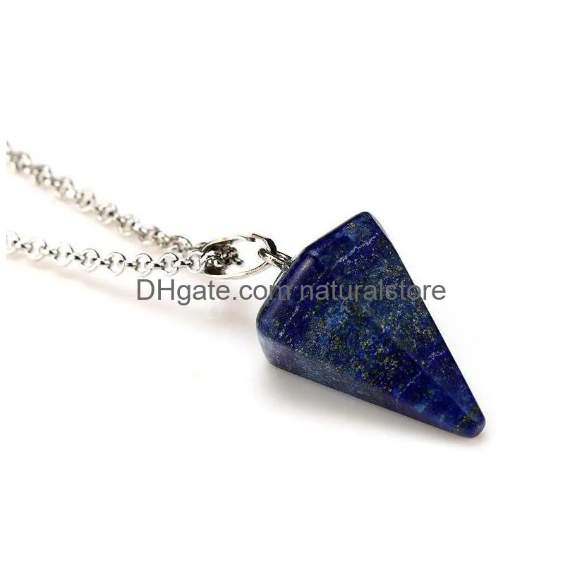  natural stone druzy pendant necklaces bullet hexagonal prism charm stainless steel chain for women men fashion jewelry