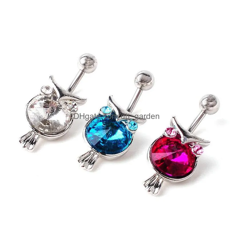 d07134 3 colors owl lt.pink color style piercing body jewelry body piercing jewelry belly ring navel ring 10pcs/lot jfb9200