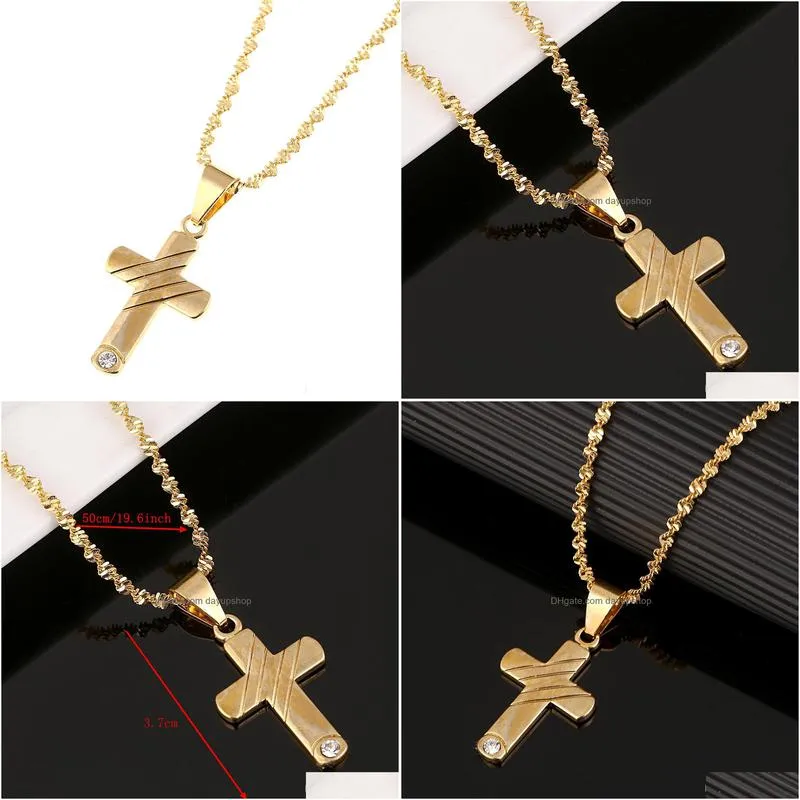 cubic zirconia cross pendant necklace gold fashion jewelry pendant chain gift