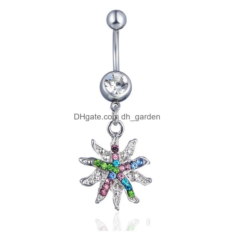 d07561 2 colors mix color sunflower style navel button ring piercing body jewlery