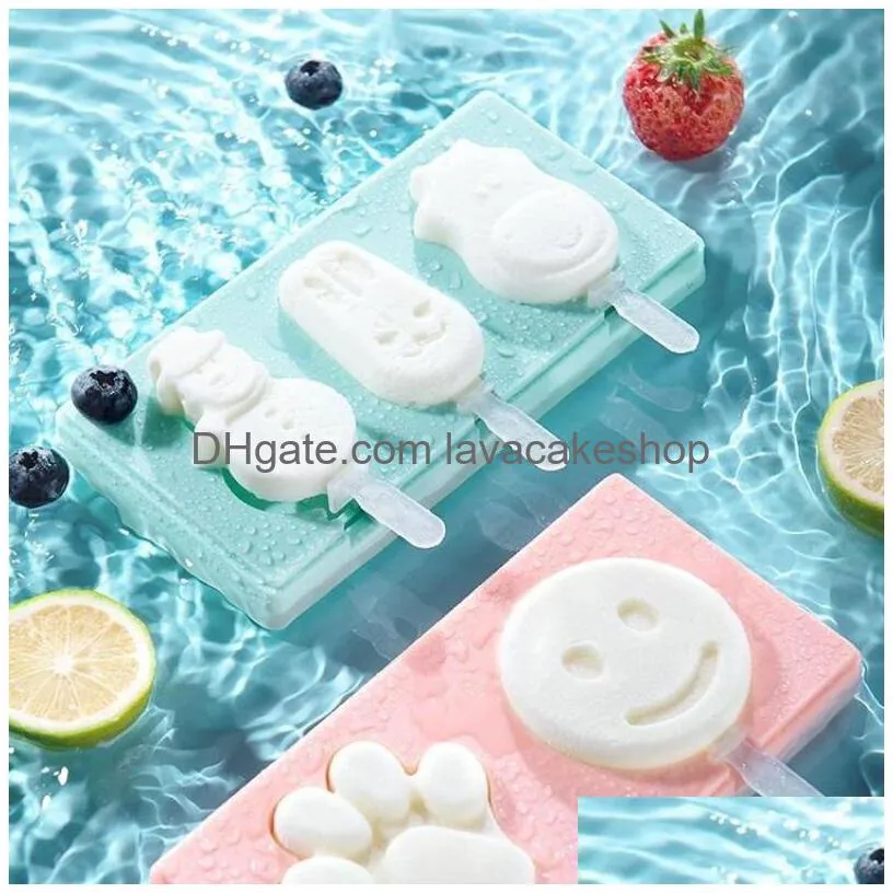 silicone ice cream tools mold popsicle siamese molds with lid diy homemade ice lollymold cartoon cute image handmade