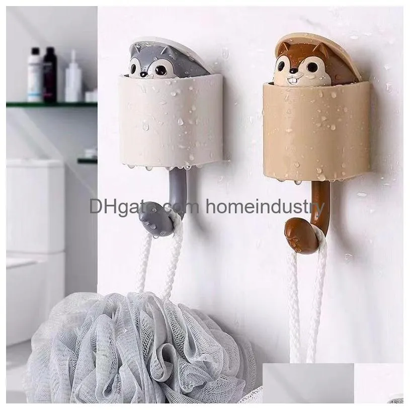 cute squirrel hook strong viscose wall hanging sticky hook punching rack creative cartoon key hooks wholesale