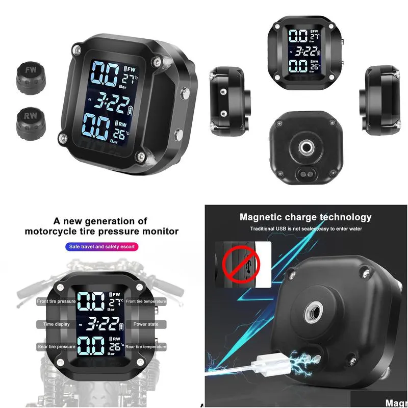 motorcycle tpms tire pressure monitoring system motor tyre lcd display alarm system