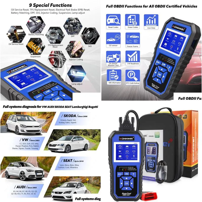  kw450 obd2 diagnostic tool for vag cars audi abs airbag oil abs epb dpf srs tpms reset full systems scanner vag com