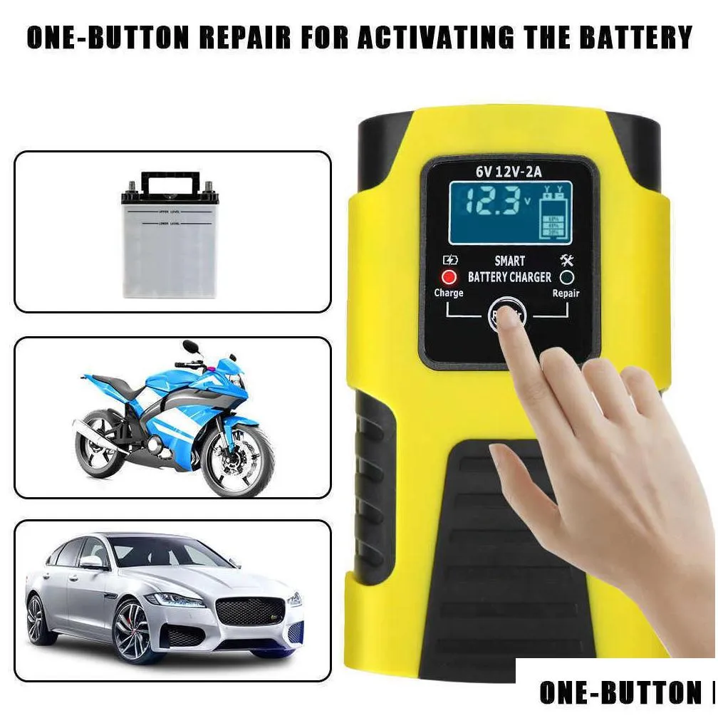 car  battery car digital lcd display power pulse repair chargers eu plug 6v/12v 2a full automatic