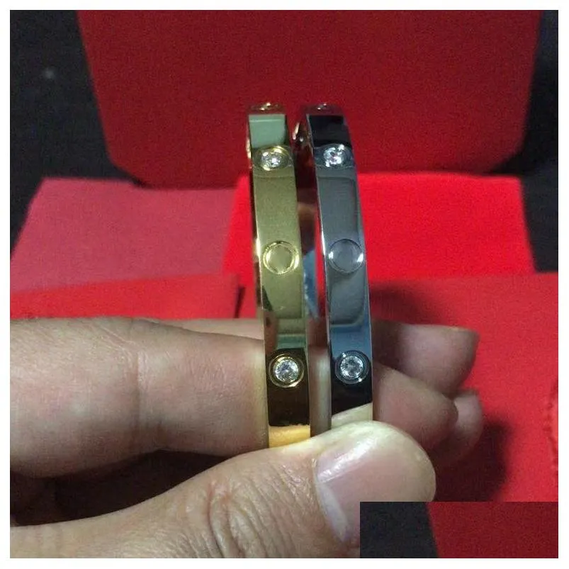 with box titanium love bangle bracelet woman man fashion luxury screw bangles for lover gold design love nail bracelets 4 cz size