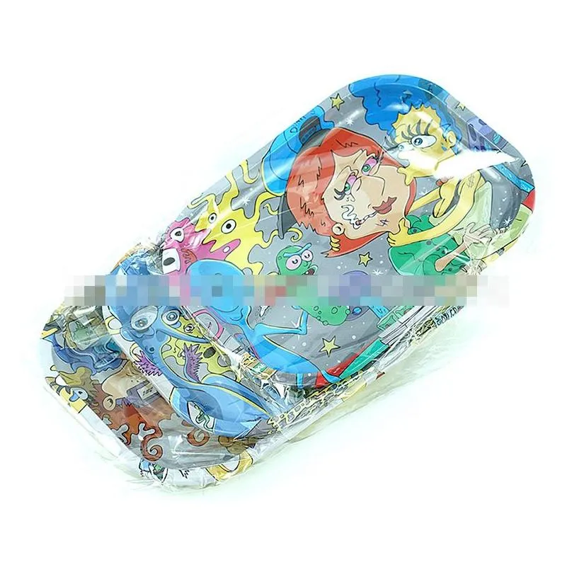 cartoon smoking accessories tobacco rolling tray 180x140mm metal cigarette tobacco disc tinplate herb handroller