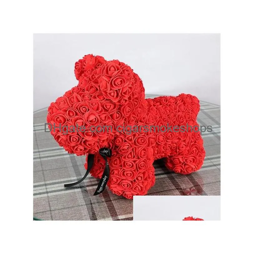 40cm rose dog multicolor foam teddy bear rose girlfriend valentines day gift birthday party decoration artificial flowers 1022