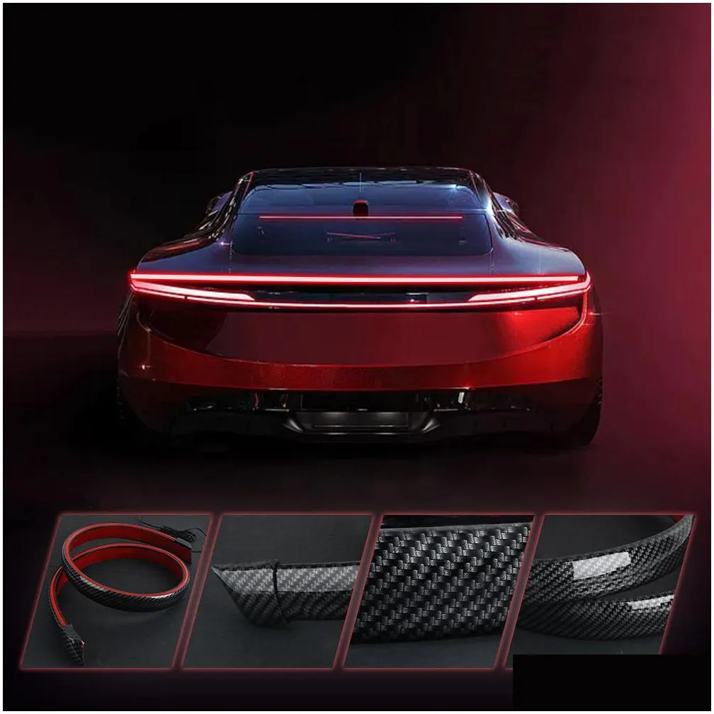 car carbon fiber rear spoiler wing rear tail lights bar turn signal lights drl brake lamp strip 12v car accessories for bmw audi