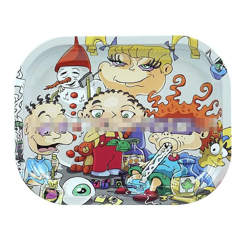 cartoon smoking accessories tobacco rolling tray 180x140mm metal cigarette tobacco disc tinplate herb handroller