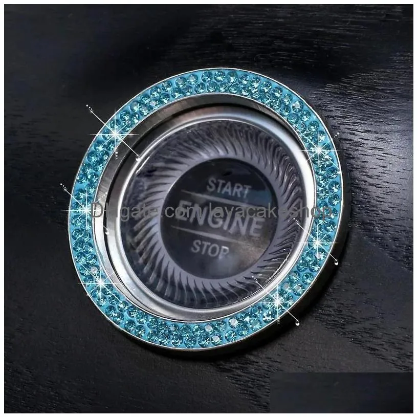 car automobiles oneclick start stop engine ignition push button decoration diamond rhinestone crystal ring circle trim cover home