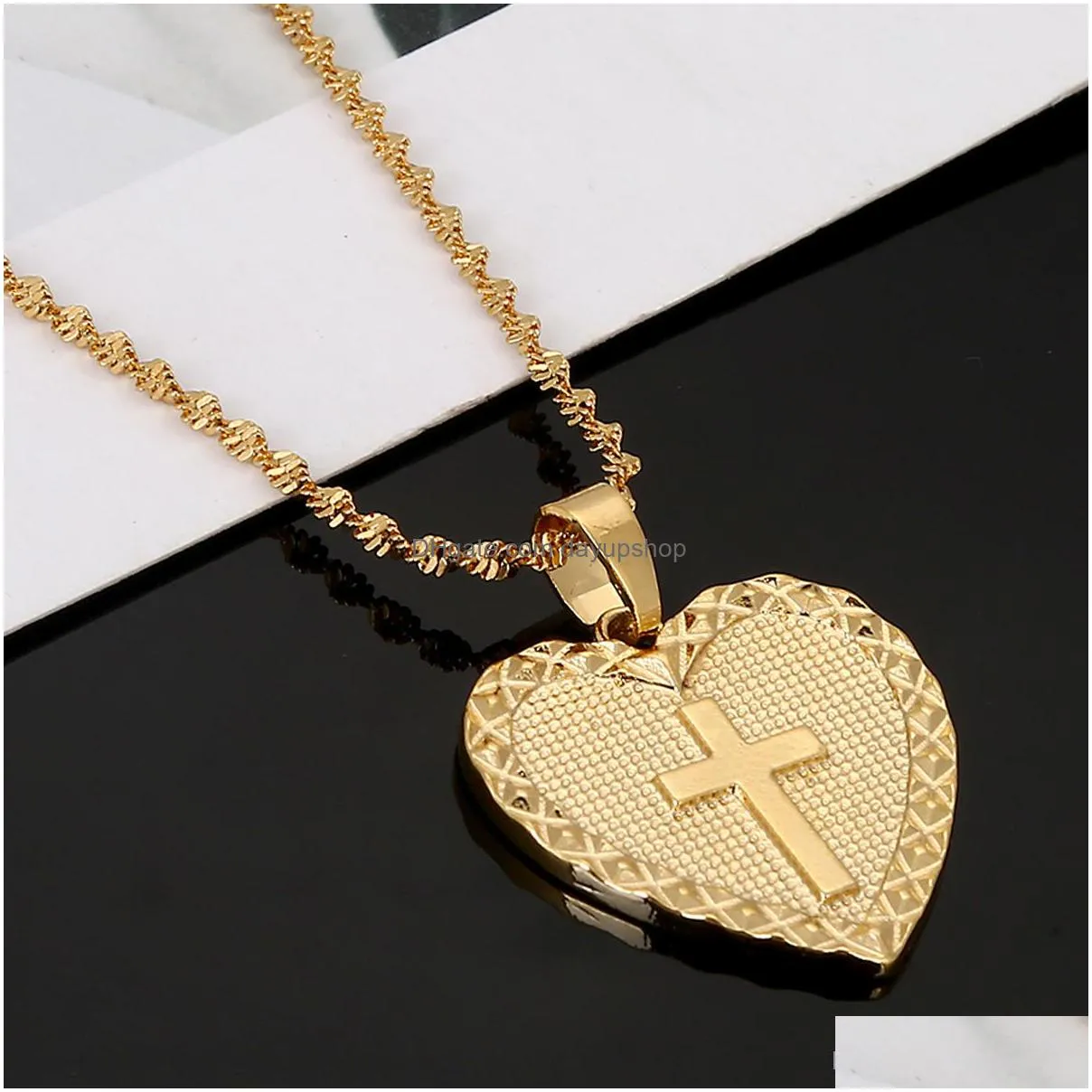 cross pendant necklaces for women men copper goldcolor prayer heart necklaces chain jewelry