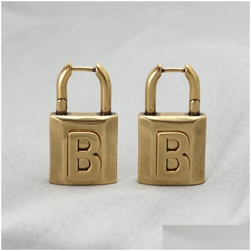 stud retro letter b lock earrings highquality brass material to create personality exaggerated highend metal