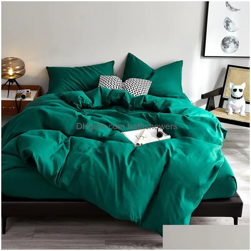 bedding sets korean solid color duvet cover black housse de couette queenking size quilt covers 220x240 high quality plain dyed bed cover
