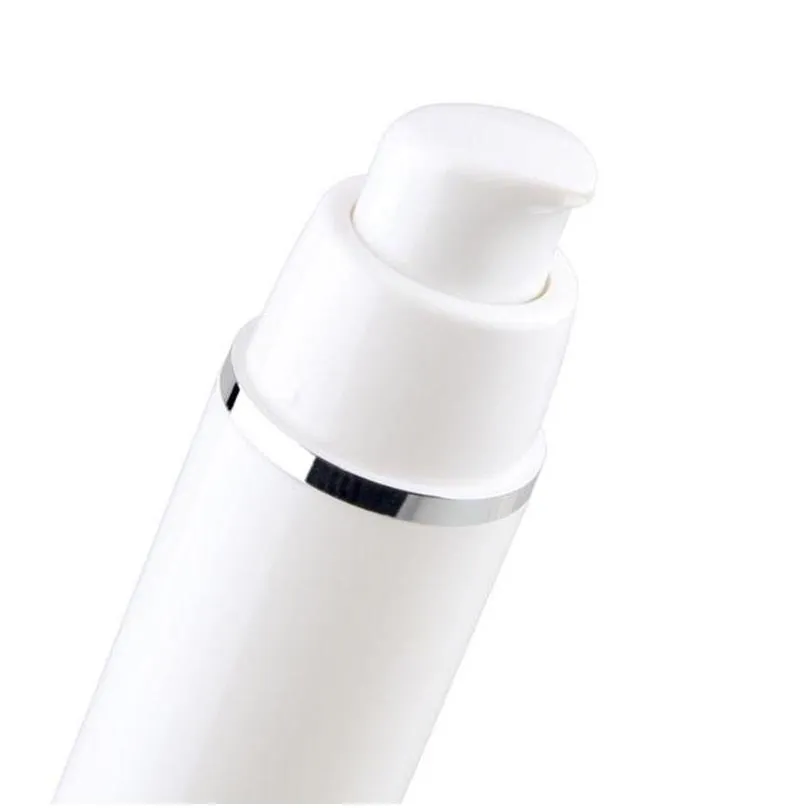 empty 15ml 30ml 50ml pp airless bottles white airless vacuum pump lotion bottle with silver line cosmetic packagings