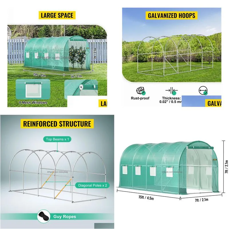 other garden supplies vevor walk in tunnel greenhouse galvanized frame waterproof cover 15x7x7 10x7x7 20x10x7 12x7x7 ft greenhouses cold frames