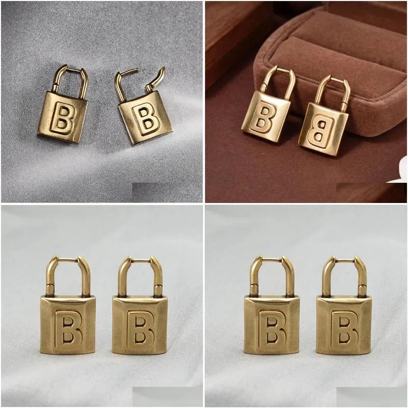 stud retro letter b lock earrings highquality brass material to create personality exaggerated highend metal