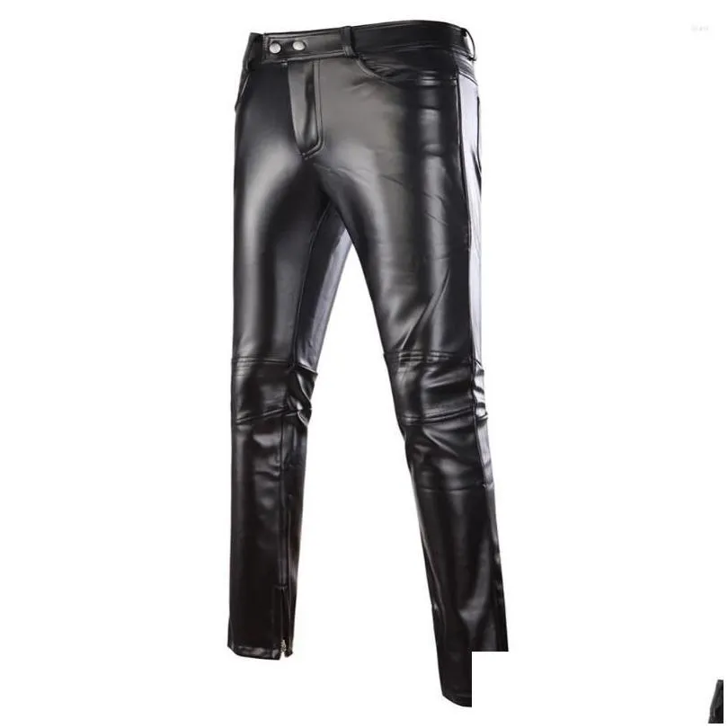 mens pants black casual trouser men trousers mens skinny shiny gold silver pu leather motorcycle nightclub stage for singers dancers