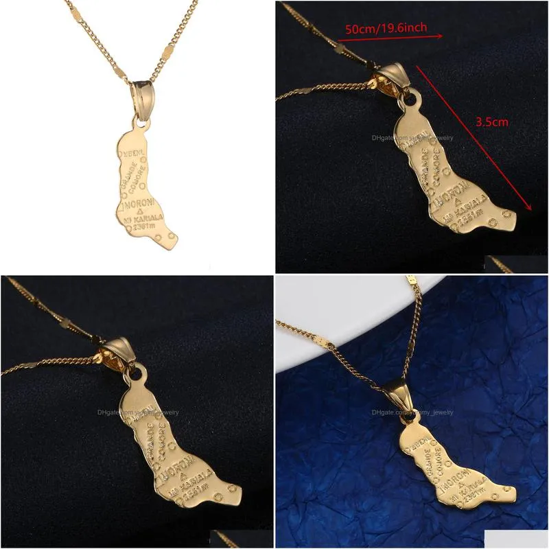 gold color the federal and islamic republic of the comoros moroni map pendant necklace charm jewelry
