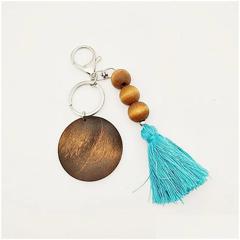 5 colors wooden bead tassel keychain pendant luggage decoration keyring fashion beaded key chain party gift