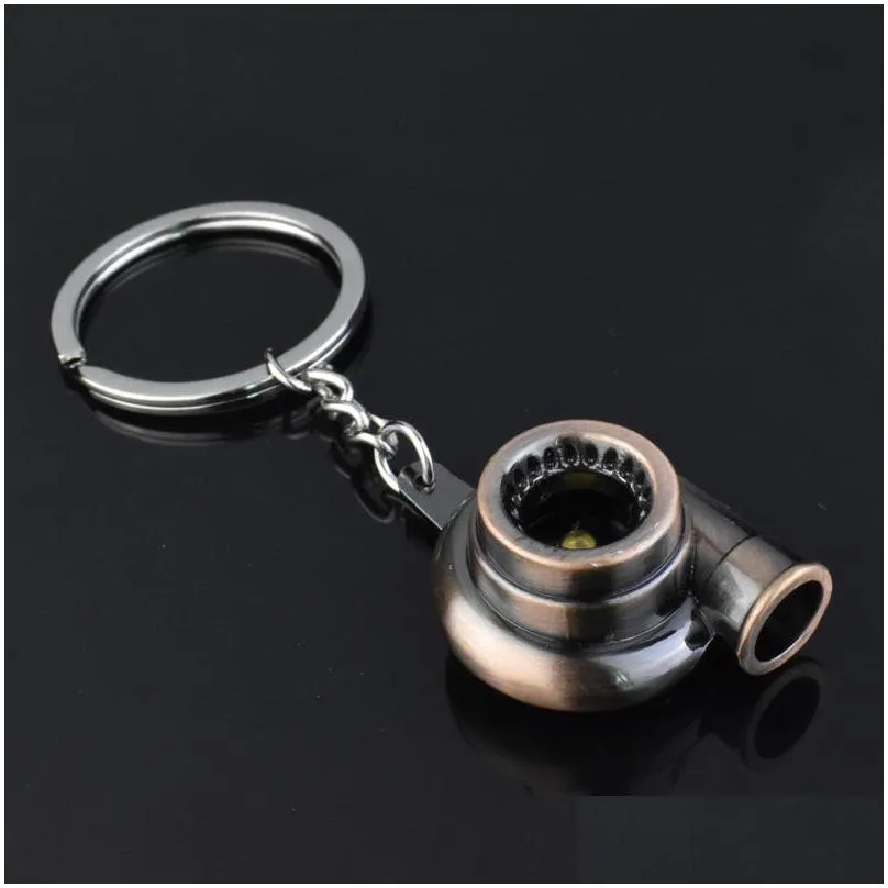 metal turbo keychain sleeve bearing spinning auto part model turbine turbocharger key chain ring 7 colors