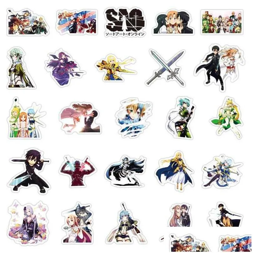 sword art online 10/50/100pcs stickers decal for diy laptop suitcase car trunk skateboard guitar motorcycle anime sticker car