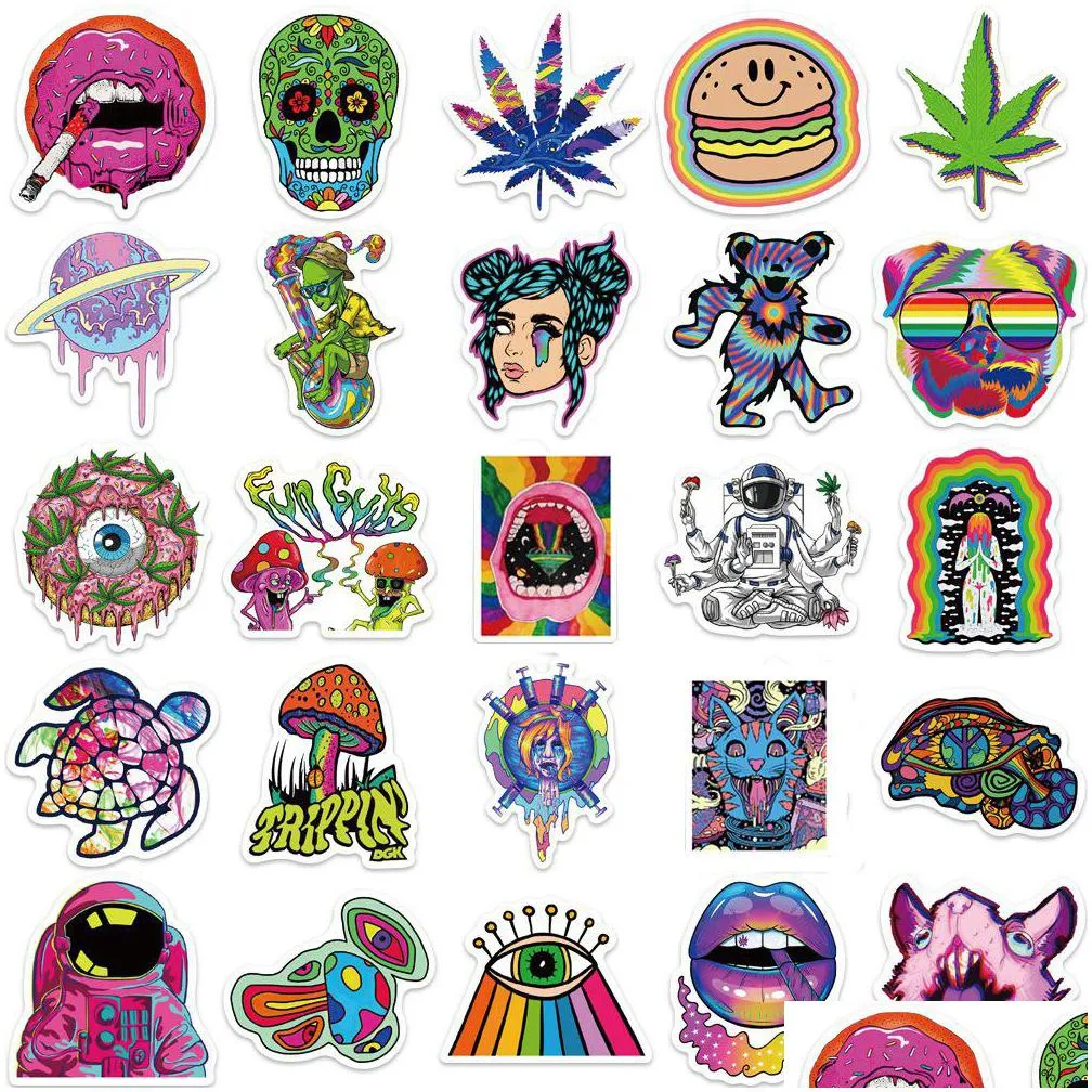  waterproof 10/30/50pcs cartoon psychedelic gothic cool stickers aesthetic art graffiti decals skateboard guitar toy sticker for kids