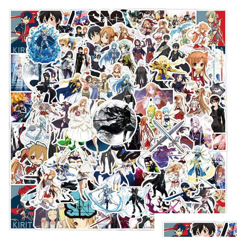 sword art online 10/50/100pcs stickers decal for diy laptop suitcase car trunk skateboard guitar motorcycle anime sticker car