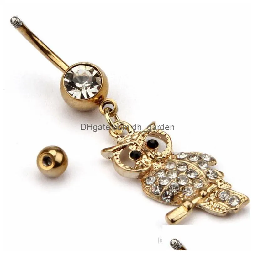 d0619 gold owl belly navel button ring