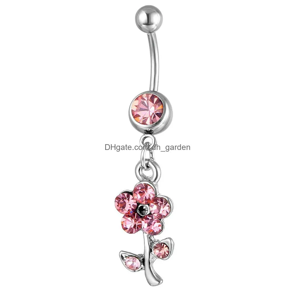 d0598 flower belly navel button ring mix colors