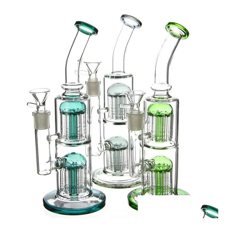 thick glass bong hookahs 8 arms tree percolator perc oil rigs double dab rig 14mm female male joint water pipes