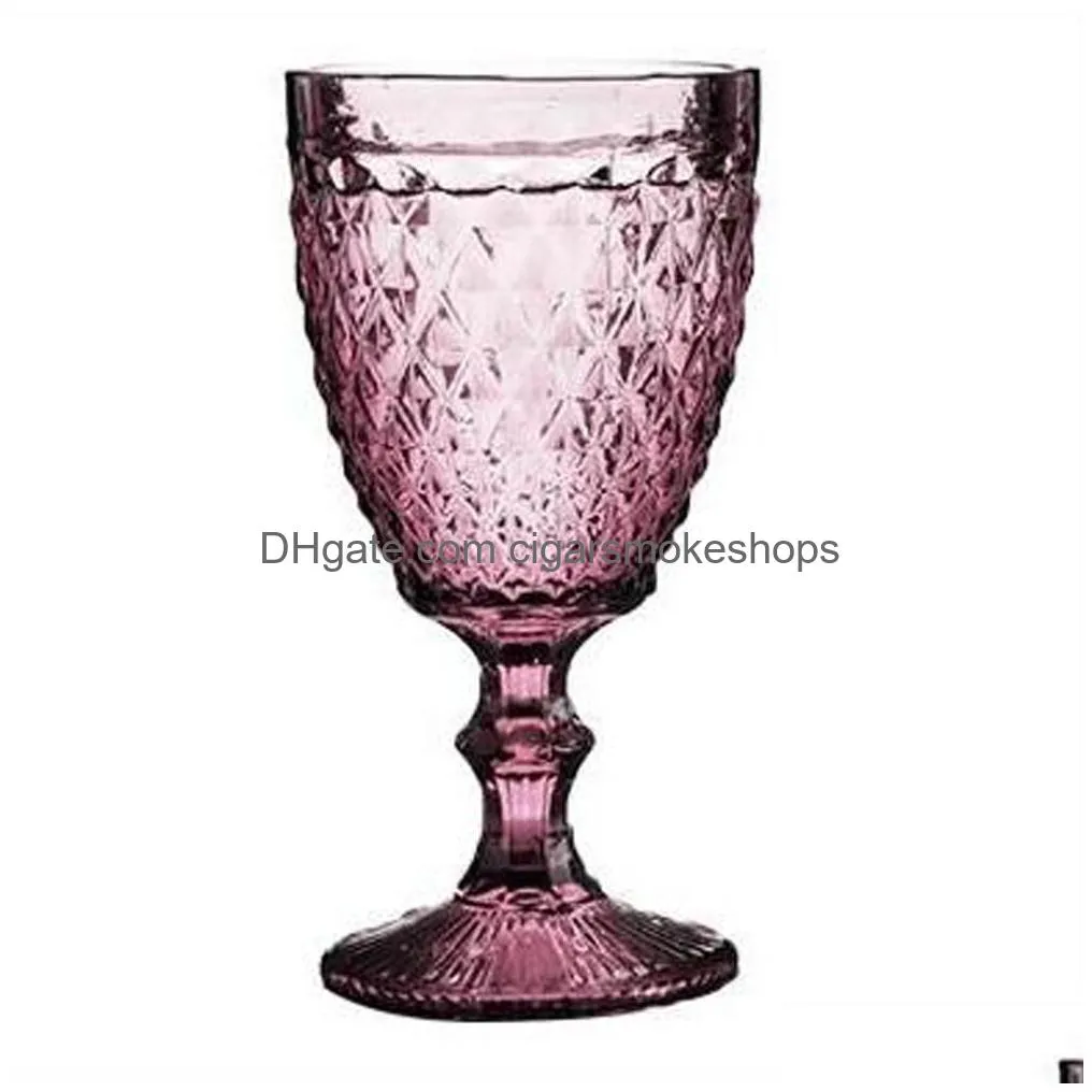 colorful 240ml 300ml vintage red goblet juice wine glass home creative thickening drinking cup q1222