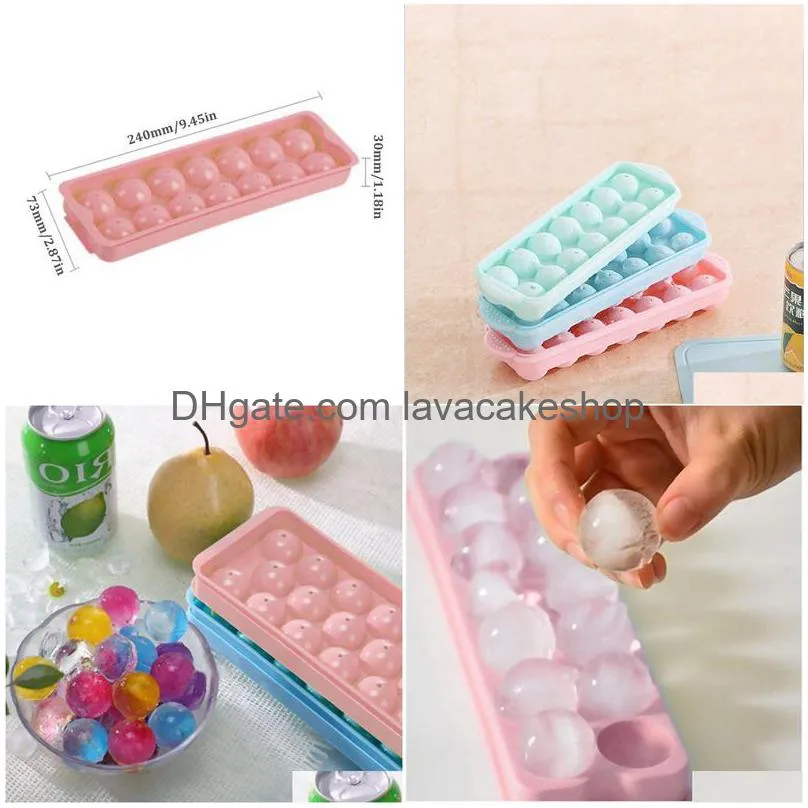 14 grid 3d ball ice cream tools plastic molds ices tray family bar party ice hockey hole making boxmold with cover diy