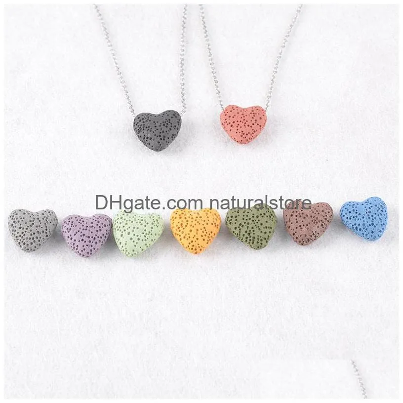 9 color/lots lava rock necklaces triangle star heart fish drop shape beads  oil diffuser stone pendant for women fashion