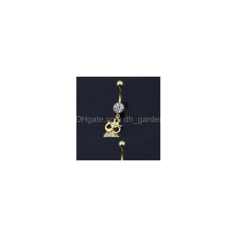 d0619 gold owl belly navel button ring