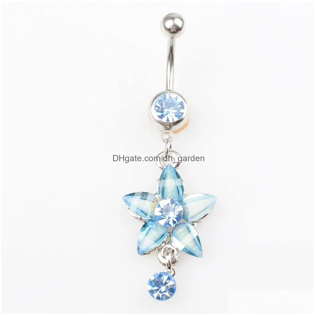 d0348 flowers belly navel button ring mix colors