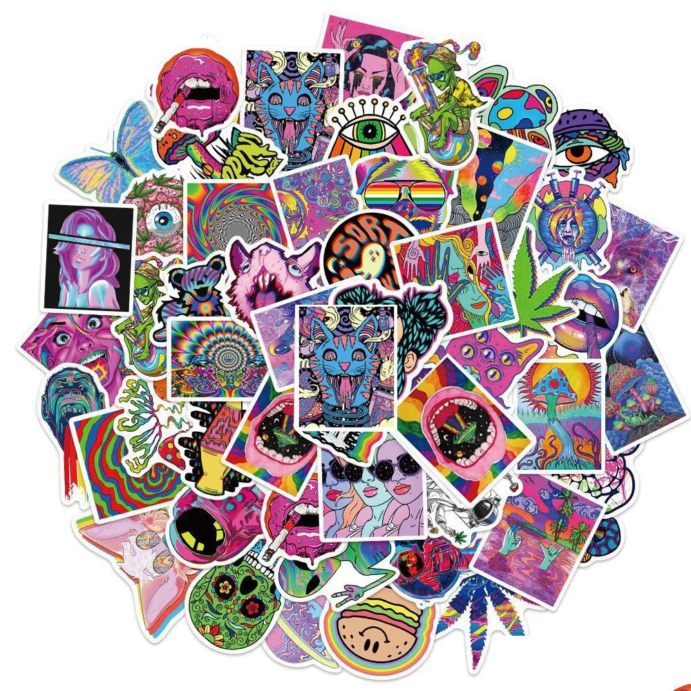  waterproof 10/30/50pcs cartoon psychedelic gothic cool stickers aesthetic art graffiti decals skateboard guitar toy sticker for kids