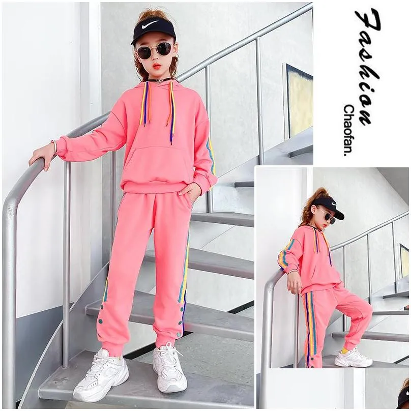 fashion kids clothes sportswear for girls 4 5 6 7 8 9 10 11 12 13 years tracksuit sets spring autumn hoodies sweat pants outfits t275i