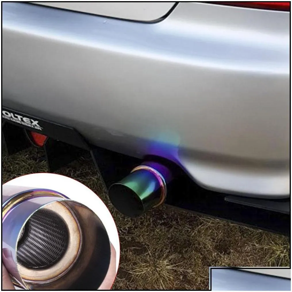 Muffler Car Exhaust Mufflers Grilled Neo Chrome 304 Stainless Steel Pipe Racing Muffler Tip RsCr1002Nm Blue Drop Delivery 2022 Mobi