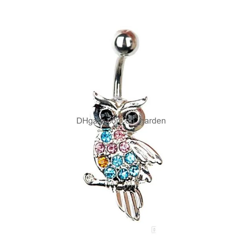 d0677b multi color owl style navel button ring piercing body jewlery