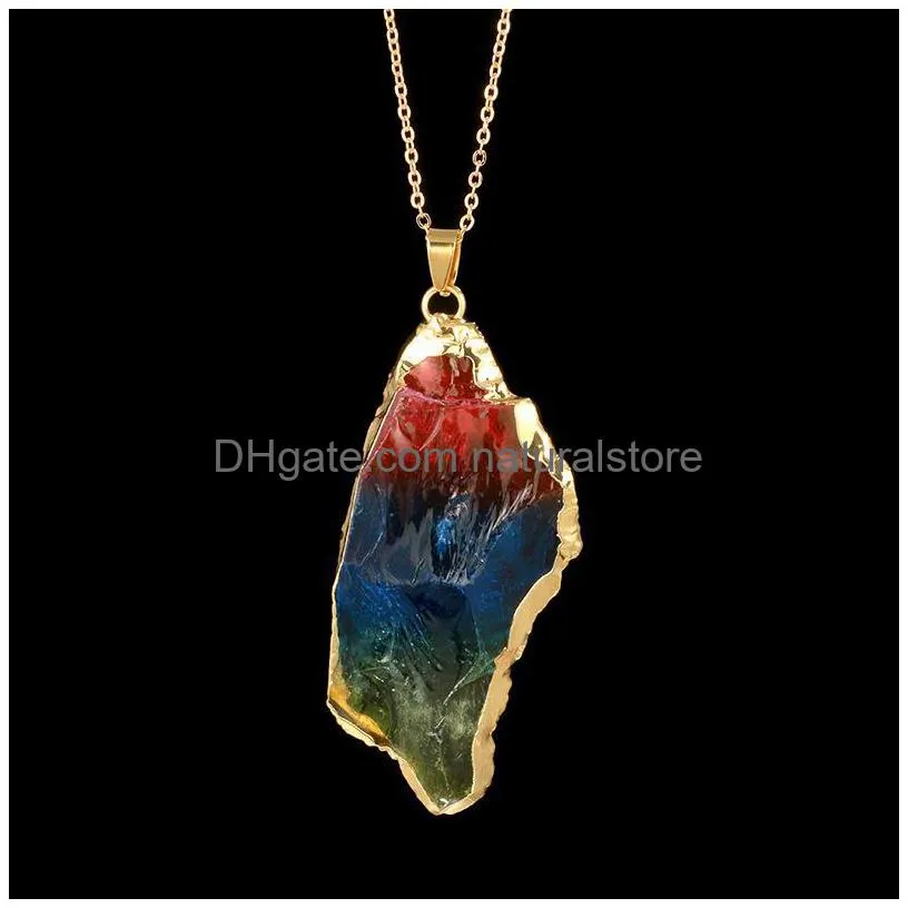 famous colorful natural stone necklaces minimalistic geometric stone pendant gold chains for women ladies fashion jewelry accessories