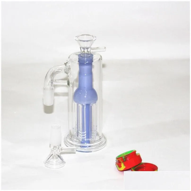 14mm glass ash catcher hookah accessories with 5ml colorful silicone container reclaimer male female ashcatcher for bong dab rig quartz