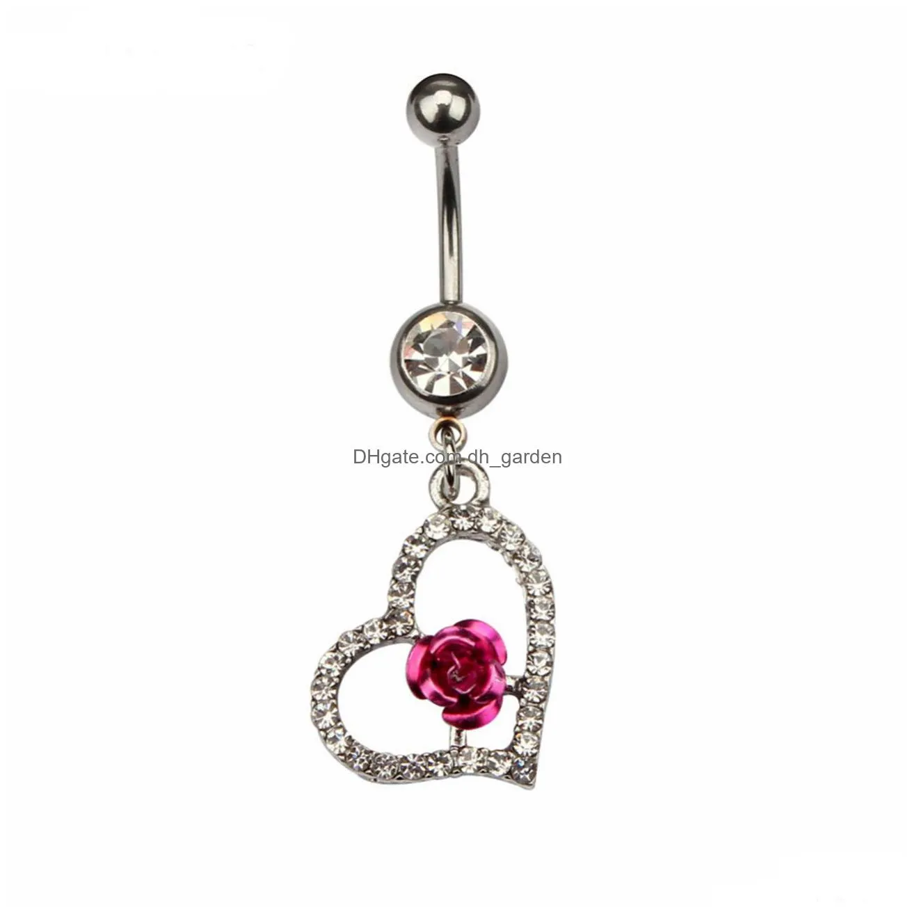 d0430 heart belly navel button ring clear stone